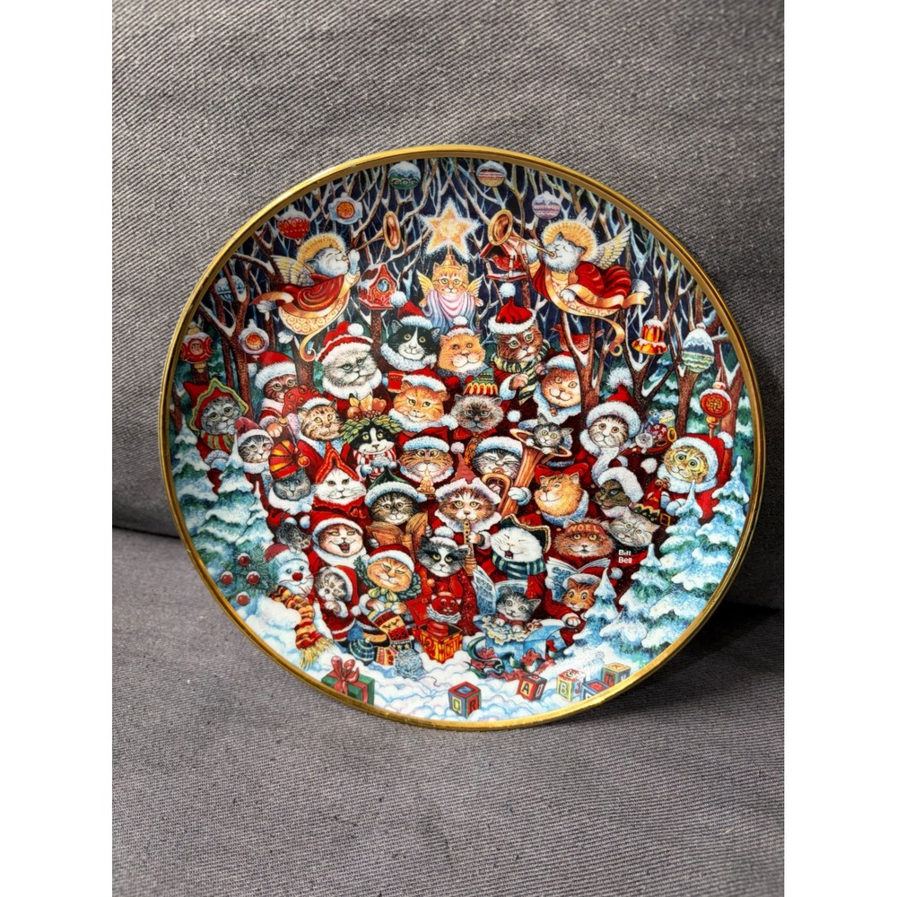 Franklin Mint Collector Plate Multicolor Santa Claws Bill Bell Cat Christmas